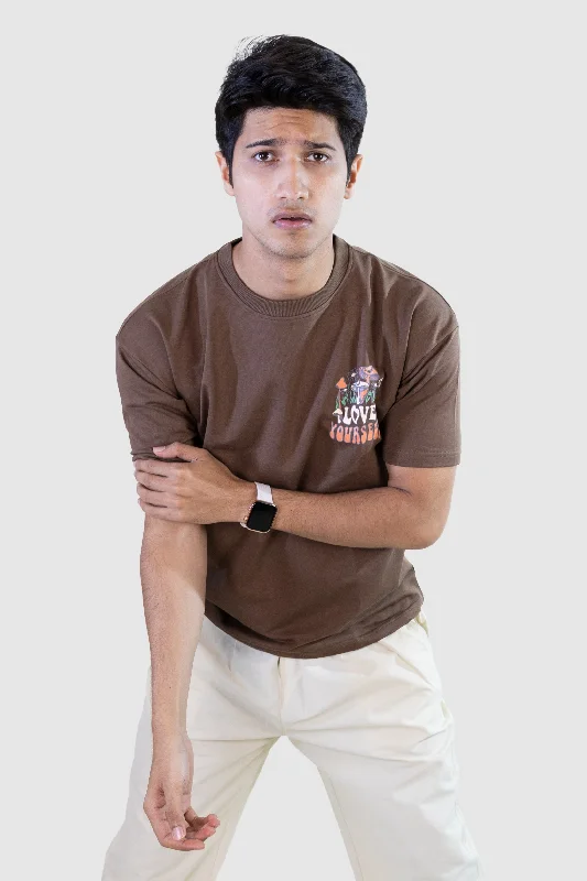 Men's Shirts with Patchwork SleevesLove Yourself T-shirt: Brown