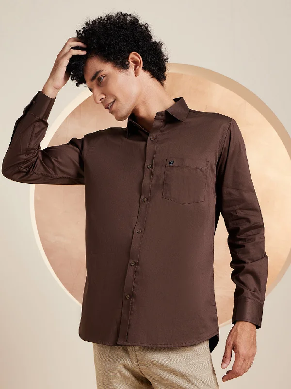 Men's Patterned Button-Down Shirts for Added InterestDENNISON Brown Pure Cotton Formal Shirt