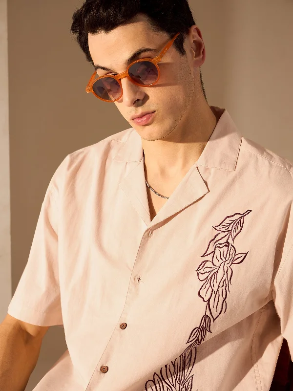 Men's Stain-Resistant Shirts for Mess-Free WearBeige: Floral Embroidery Oversized Shirt Men's Stain-Resistant Shirts for Mess-Free WearBeige: Floral Embroidery Oversized Shirt