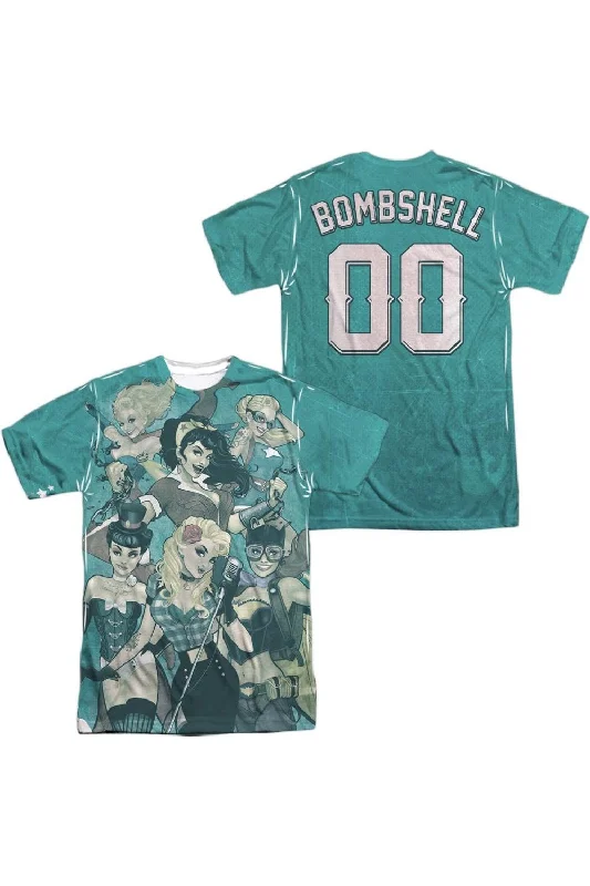 Men's Shirts with Mandarin CollarsJustice League of America Bombshell Group (Front/Back Print) Short Sleeve Adult Poly Crew Tee / T-Shirt