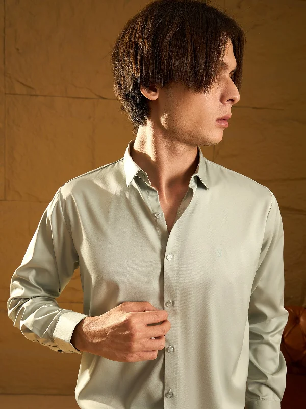 Men's Checked Short-Sleeve Shirts for Summer FunMint Green Satin Solid Formal Shirt Men's Checked Short-Sleeve Shirts for Summer FunMint Green Satin Solid Formal Shirt