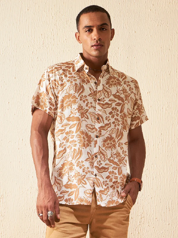 Breathable Men's Linen ShirtsDennison Men White Block Printed Shirt