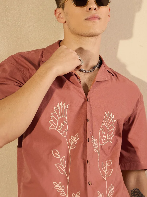 Men's Relaxed-Fit Shirts for Casual ComfortEmbroidery Drop Shoulder Oversized Shirt