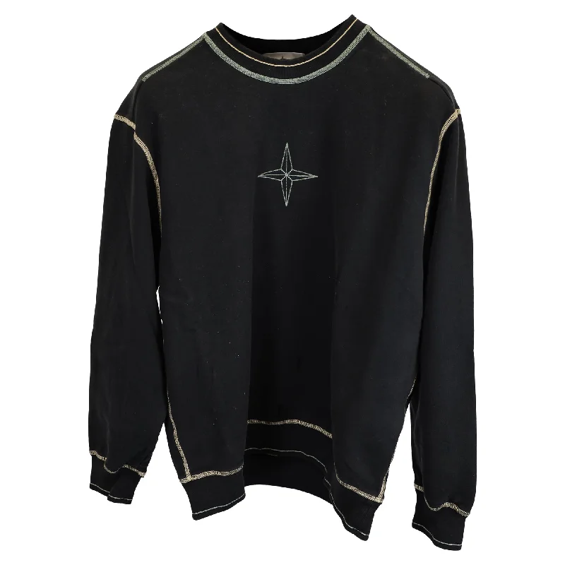 Stone Island Star-Embroidered Contrast Stitch Sweatshirt in Black Cotton