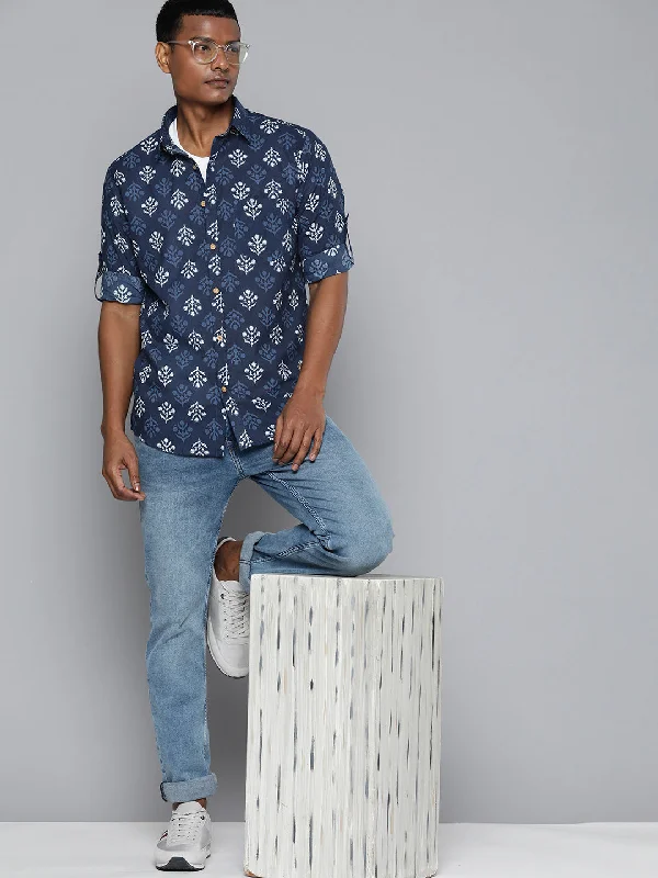 Men's Tailored Shirts for a Sharp AppearanceDENNISON Men Blue Block Printed Shirt