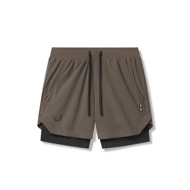 Men's Patterned Pants with Geometric Designs0865. Tetra-Lite® 5" Liner Short - Deep Taupe "Wings"/Black