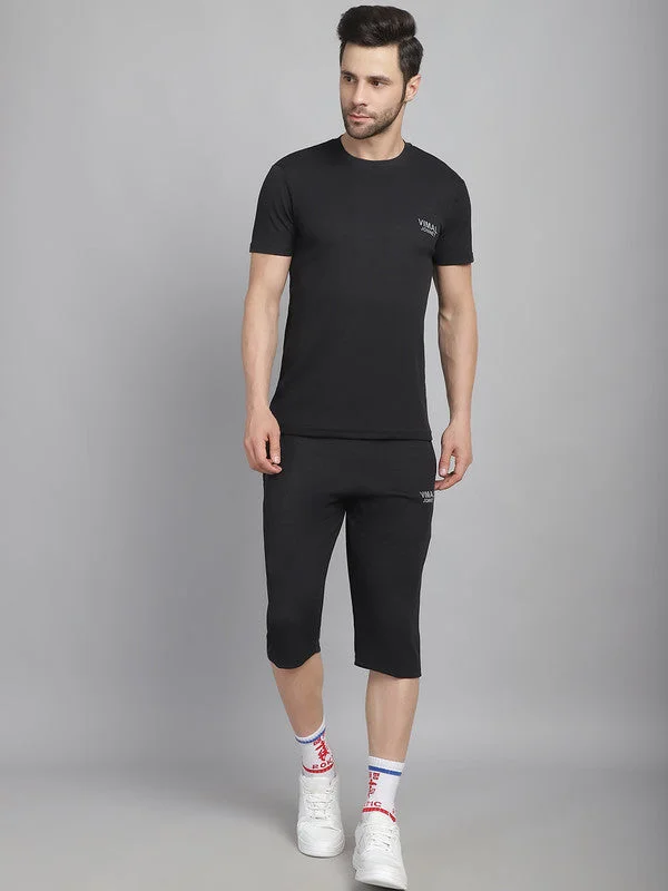 Mack Jonney Solid  Black  Polyester Lycra Half sleeves Co-ord Set Tracksuit For Men