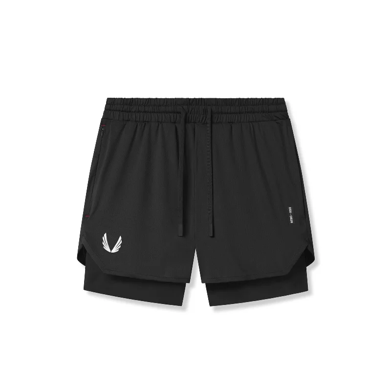 Breathable Men's Athletic Shorts0828. AeroSilver® 5" Liner Short - Black "White Wings"/Black