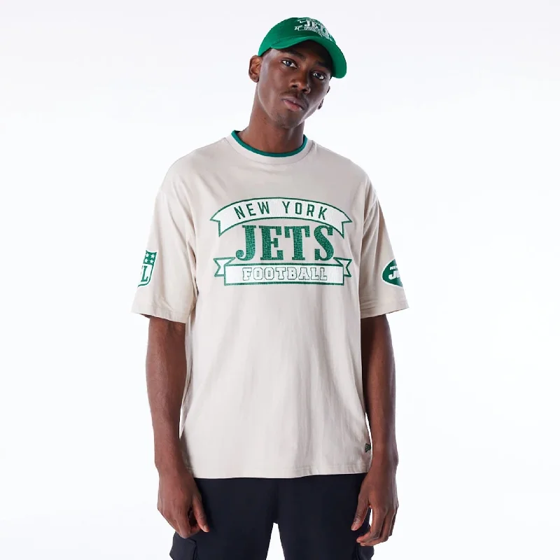 Men's Shirts for Outdoor ActivitiesNew York Jets NFL Graphic Open White Oversized T-Shirt