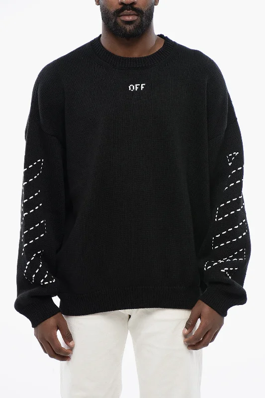 Off-White For Ever Cotton Blend Stitch Arrow Crewneck Sweater