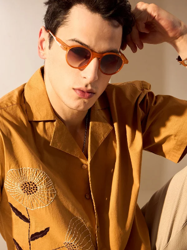 Men's Minimalist Shirts for a Clean LookMustard: Embroidery Oversized Shirt
