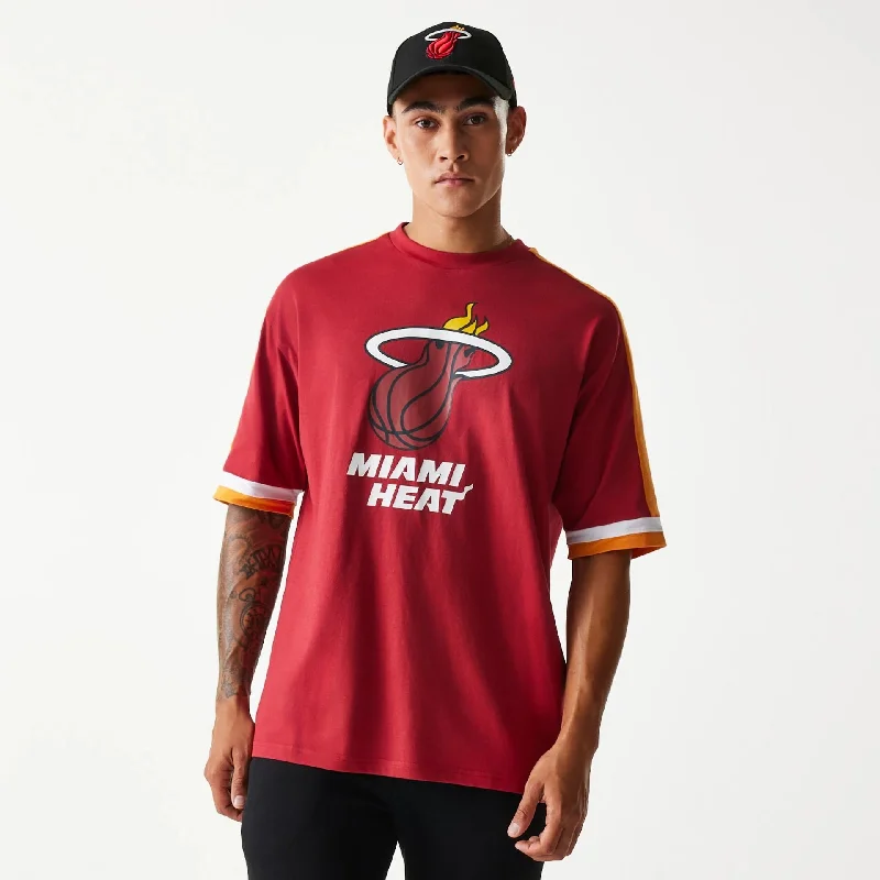 Men's Shirts with Mandarin CollarsMiami Heat NBA Panel Dark Red Oversized T-Shirt