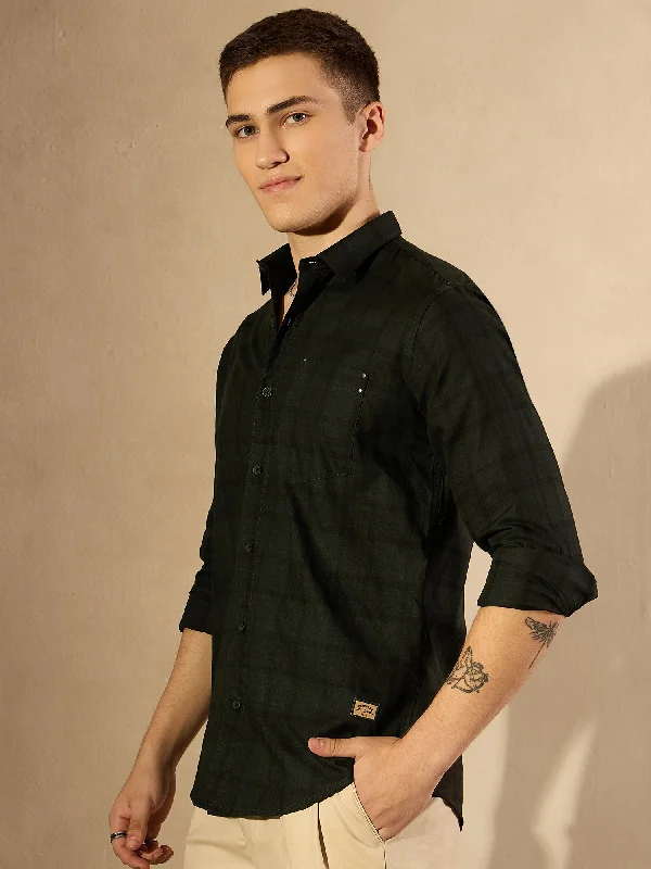 Men's Breathable Shirts for Warm ClimatesDENNISON Green Spread Collar Smart Checked Casual Shirt Men's Breathable Shirts for Warm ClimatesDENNISON Green Spread Collar Smart Checked Casual Shirt