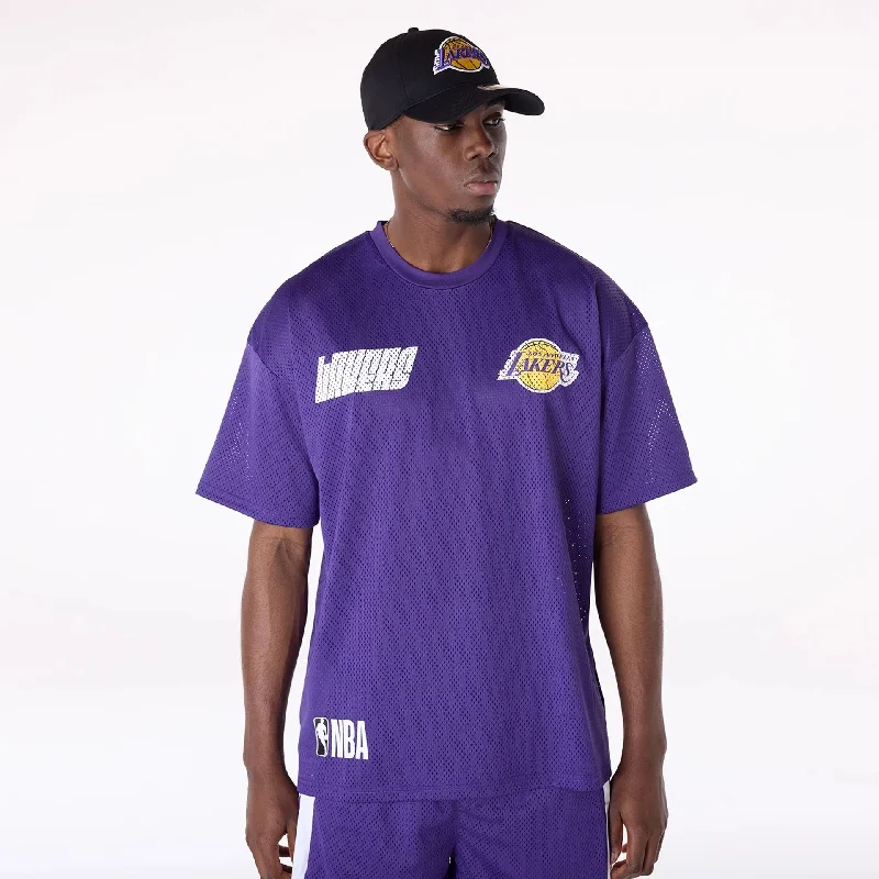 Men's Shirts with Belt AttachmentsLA Lakers NBA Graphic Purple Mesh T-Shirt