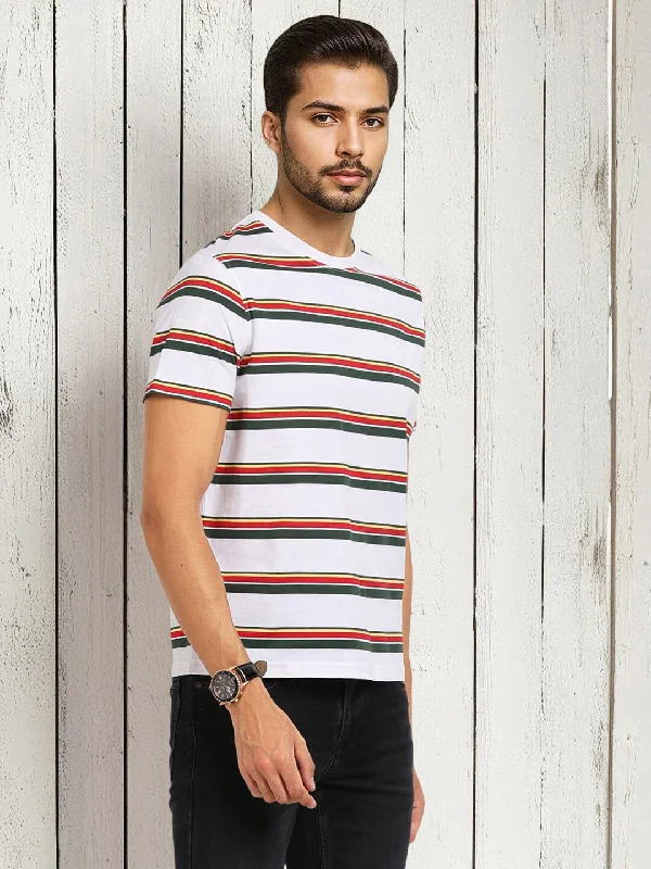 Men's Shirts with Adjustable CuffsMen Striped Crew Neck T-Shirt