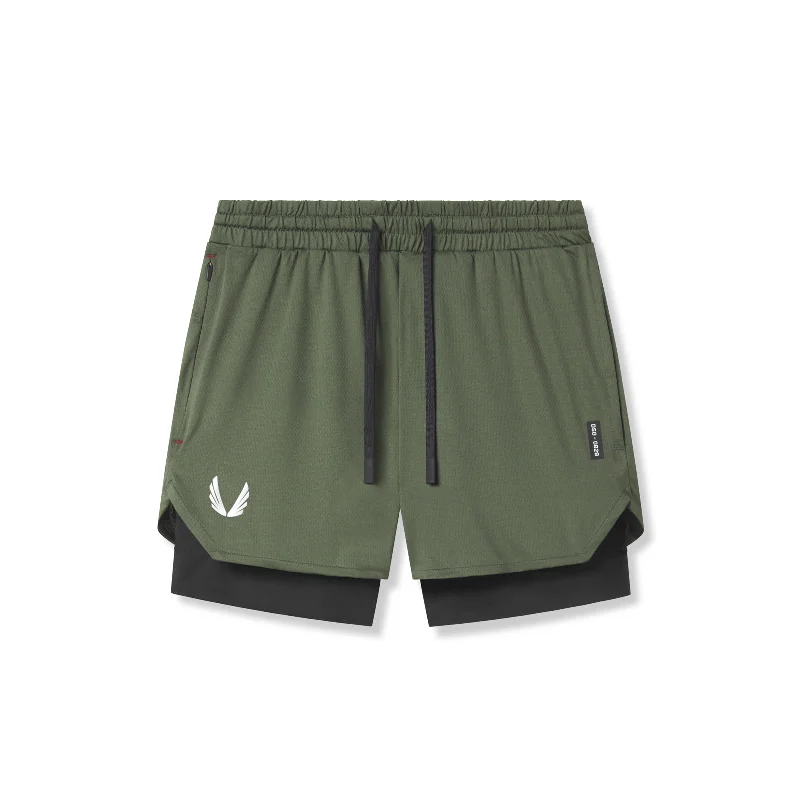 Men's Pants with Adjustable Cuffs0828. AeroSilver® 5" Liner Short - Olive "White Wings"/Black