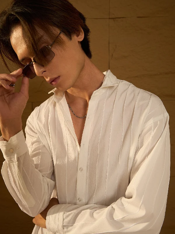 Versatile Men's Short-Sleeve ShirtsDrop Shoulder Oversized Pintuck Shirt