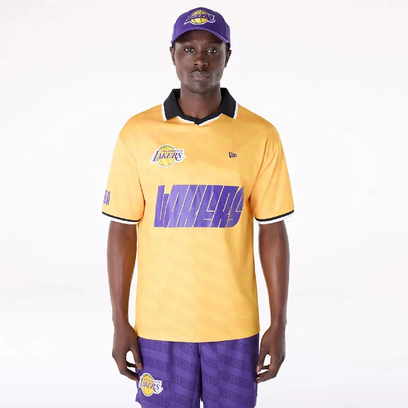 Men's Unique and Designer TopsLA Lakers NBA Soccer Yellow Oversized T-Shirt