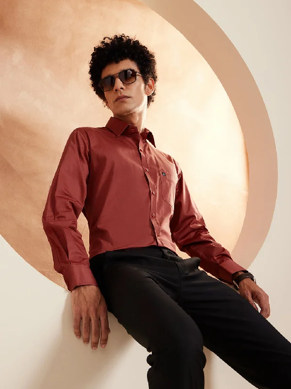 Casual Men's Button-Down ShirtsDENNISON Maroon Pure Cotton Formal Shirt