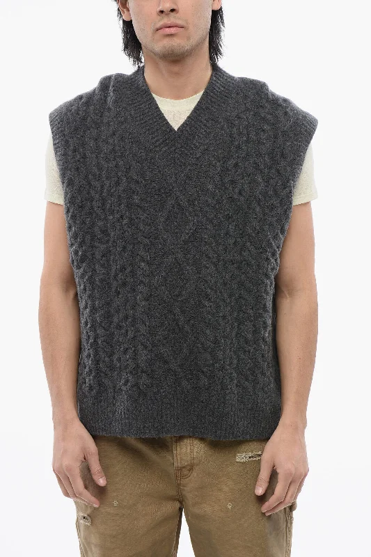 Nanushka V-Neck Sleeveless Cable Knit Sweater