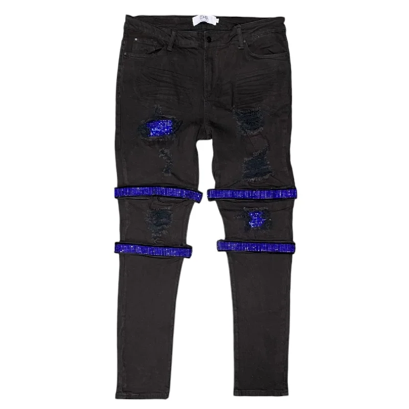 Men's Pants with Reflective Stripes for SafetyDna Stacked Denim Jeans (Black/Blue)