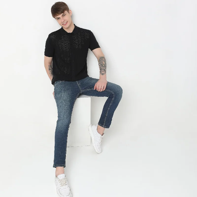 Men's Shirts with Snap ButtonsRegular Fit Structured T-Shirt