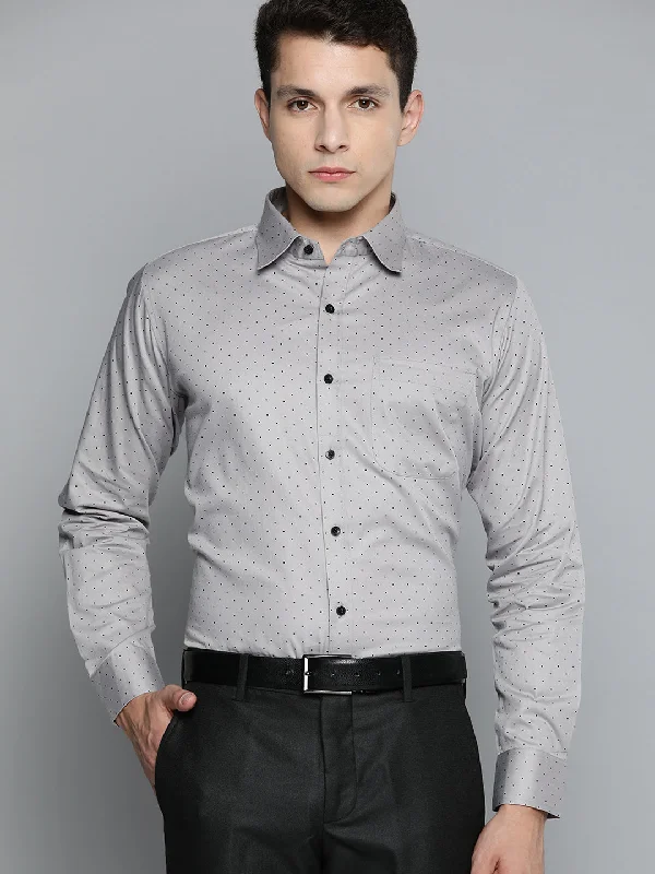 Men's Solid-Colored Shirts for VersatilityDENNISON Men Grey Smart Polka Dots Printed Formal Shirt Men's Solid-Colored Shirts for VersatilityDENNISON Men Grey Smart Polka Dots Printed Formal Shirt