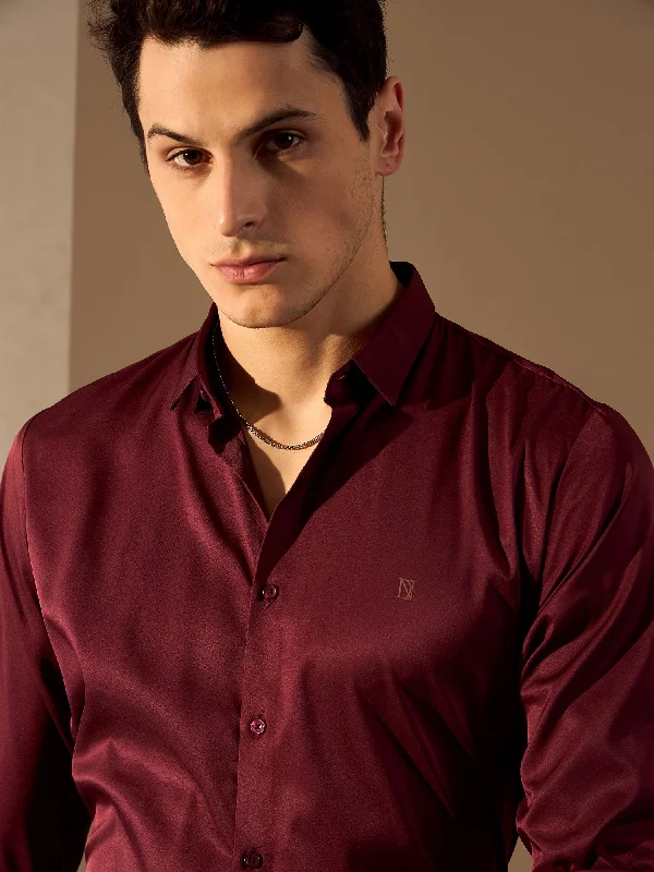 Men's Iron-Free Shirts for Wrinkle-Resistant WearBurgundy: Men's Premium Satin Party Shirt Men's Iron-Free Shirts for Wrinkle-Resistant WearBurgundy: Men's Premium Satin Party Shirt