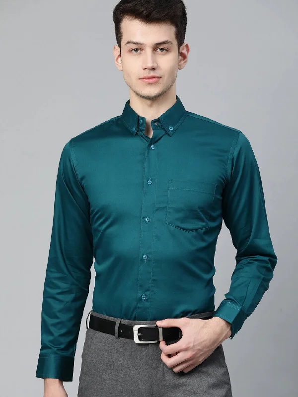 Men's Geometric Print Shirts for a Modern TwistMen Teal Green Smart Slim Fit Solid Formal Shirt Men's Geometric Print Shirts for a Modern TwistMen Teal Green Smart Slim Fit Solid Formal Shirt