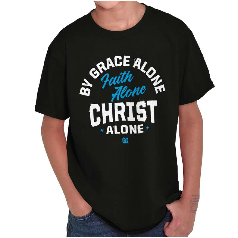 Lightweight Men's Poplin ShirtsGrace Faith Christ Alone Youth T Shirt
