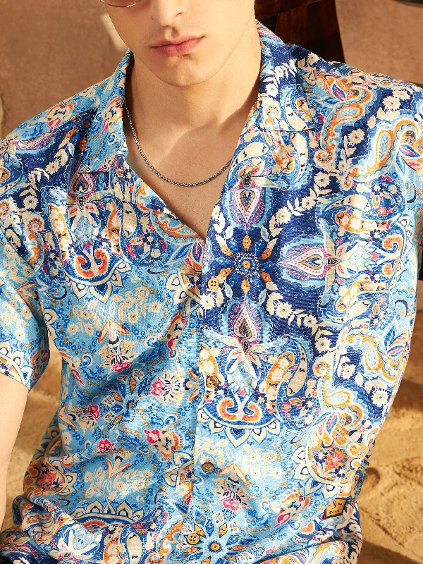 Men's Scoop Neck T-Shirts for a Relaxed FeelDENNISON Blue Jaipur Printed Shirt