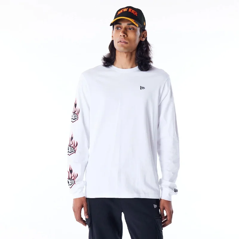 Men's Shirts with Double-Breasted DesignsNew Era Flag Flame White Long Sleeve T-Shirt