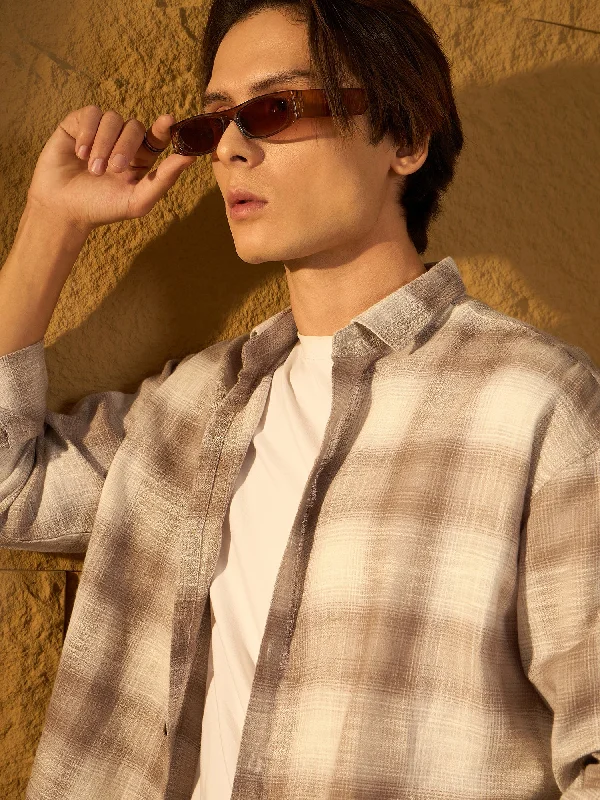 Men's Cowboy Shirts for Western StyleDrop Shoulder Oversized Checked Casual Shirt