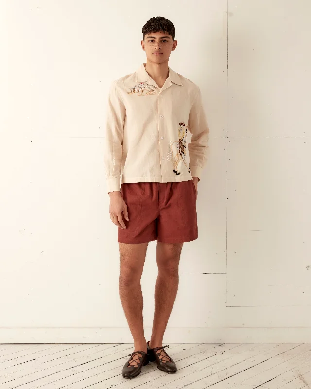 Men's Pants with Pleated FrontsTwill Rugby Short - Cinnamon