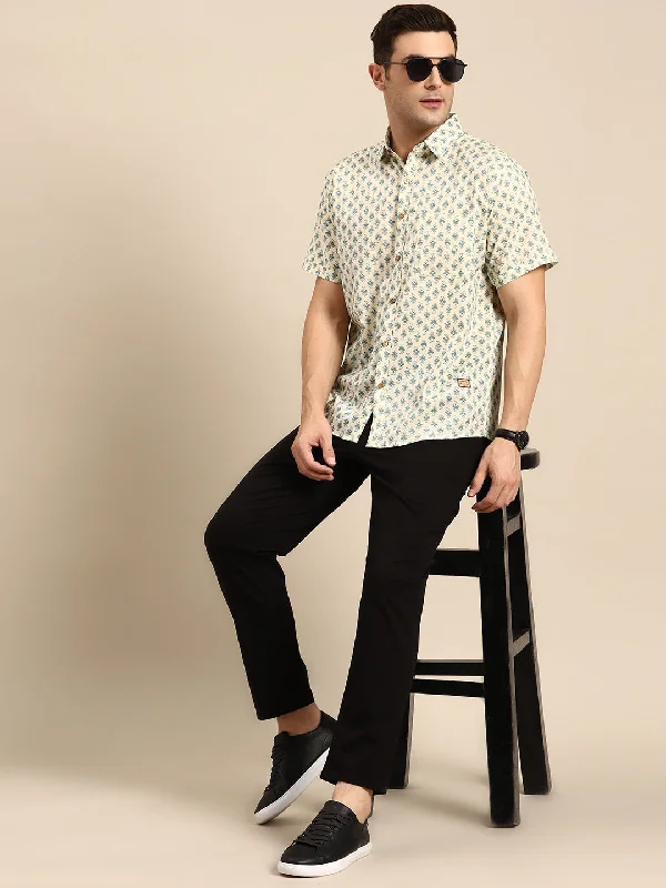 Men's French-Cuff Shirts for a Sophisticated EdgeDENNISON Men Beige Block Printed Shirt Men's French-Cuff Shirts for a Sophisticated EdgeDENNISON Men Beige Block Printed Shirt