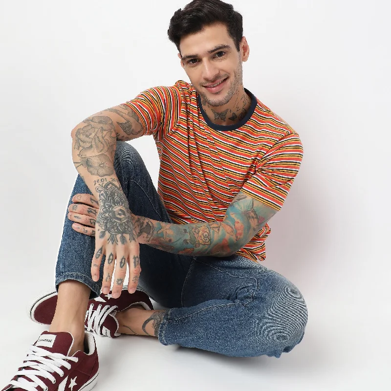 Men's Shirts with Asymmetrical HemlinesRegular Fit Striped T-Shirt