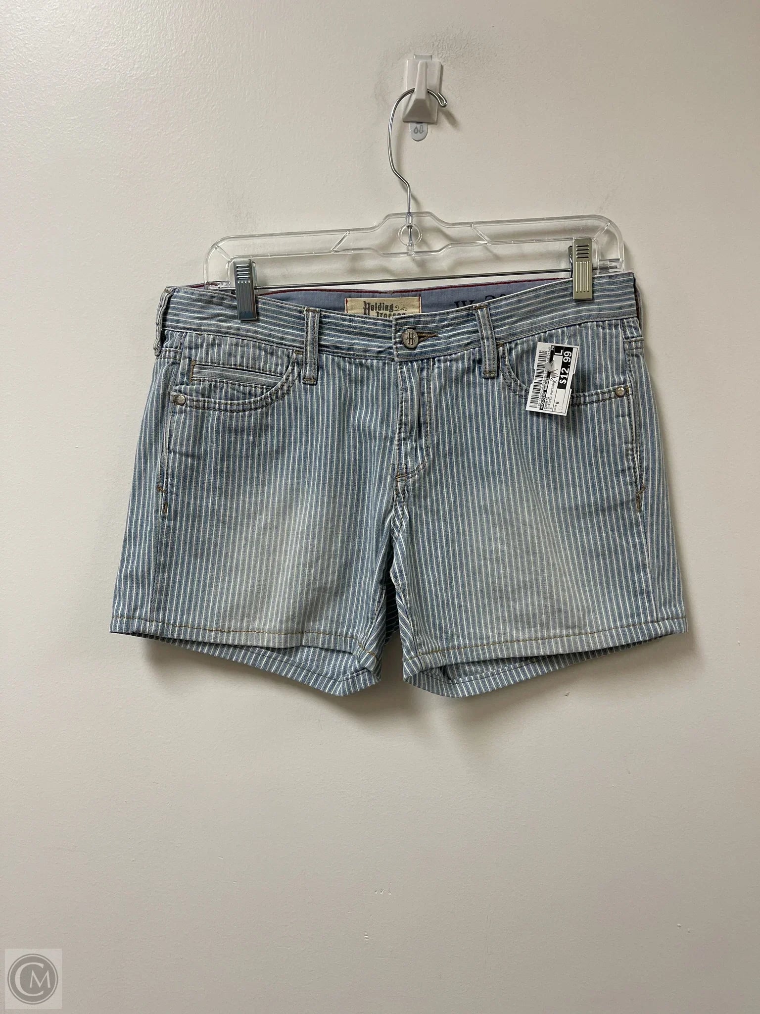 Layered Men's OverallsShorts By Holding Horses In Striped Pattern, Size: 6