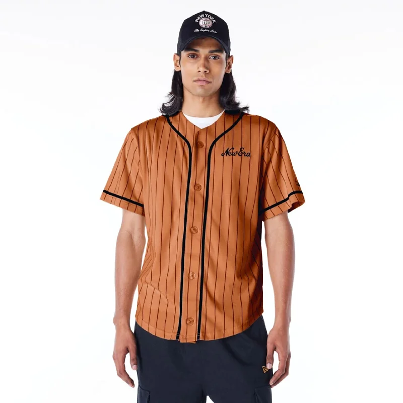 Men's Shirts with High NecksNew Era Pinstripe Brown T-Shirt