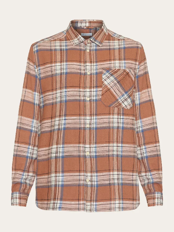 Men's Golf Shirts for On-Course StyleLoose checked shirt - GOTS/Vegan - Brown stripe Men's Golf Shirts for On-Course StyleLoose checked shirt - GOTS/Vegan - Brown stripe