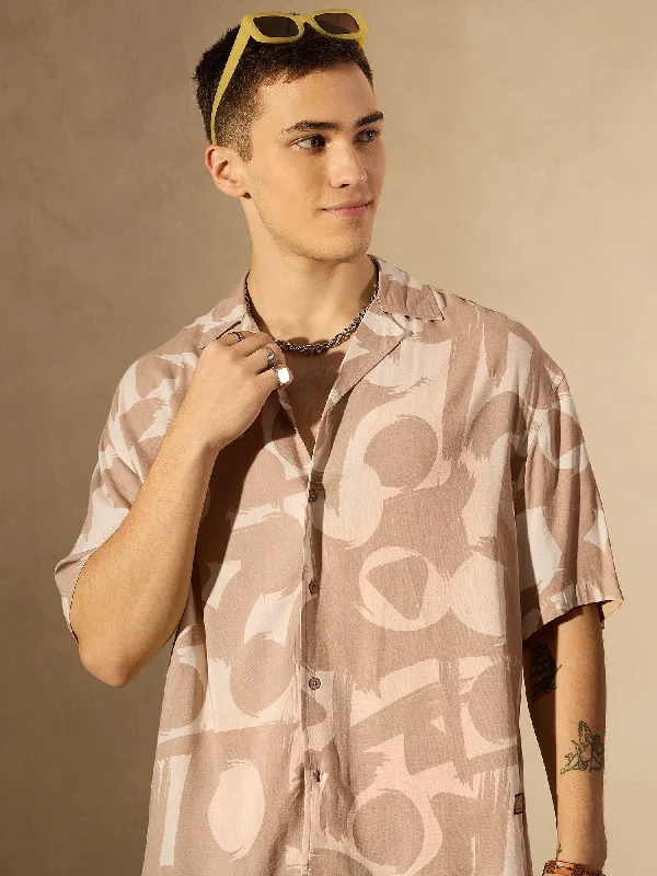 Men's Neutral-Tone Shirts for Versatile StylingGeometric Printed Oversized Casual Shirt Men's Neutral-Tone Shirts for Versatile StylingGeometric Printed Oversized Casual Shirt