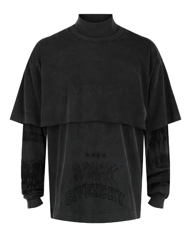 Lightweight Men's Linen ShirtsLayered Embroidered Long Sleeve T-Shirt