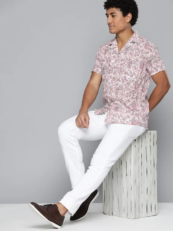 Men's Weekend Shirts for Leisurely OutingsDENNISON Men White Block Printed Shirt