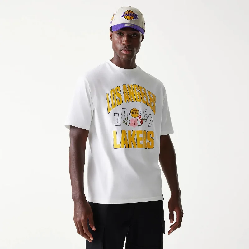 Men's Shirts with Plaid PatternsLA Lakers NBA Distressed White Oversized T-Shirt