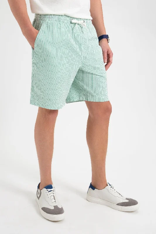 Men's Button-Fly Pants for a Traditional TouchSeersucker Bengal Stripe Short - Green
