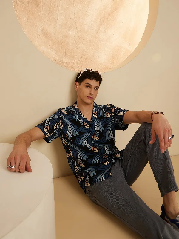 Men's Striped Long-Sleeve Shirts for a Maritime FeelBlack & Teal Blue Casual Shirt Men's Striped Long-Sleeve Shirts for a Maritime FeelBlack & Teal Blue Casual Shirt