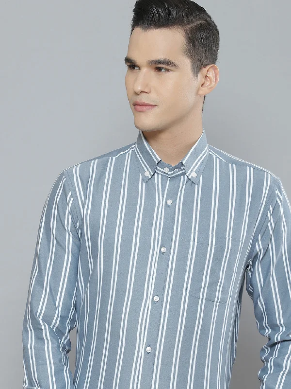 Men's Long-Sleeve Shirts for Year-Round WearMen Smart Striped Cotton Formal Shirt