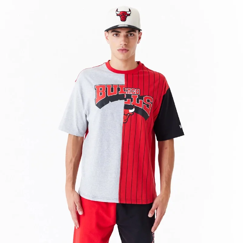 Men's Shirts with Lace-Up HemlinesChicago Bulls NBA Half Pinstripe Red Oversized T-Shirt