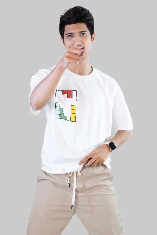 Men's Dressy Shirts for Formal EventsWhite Tetris Threads Drop Shoulder Tee