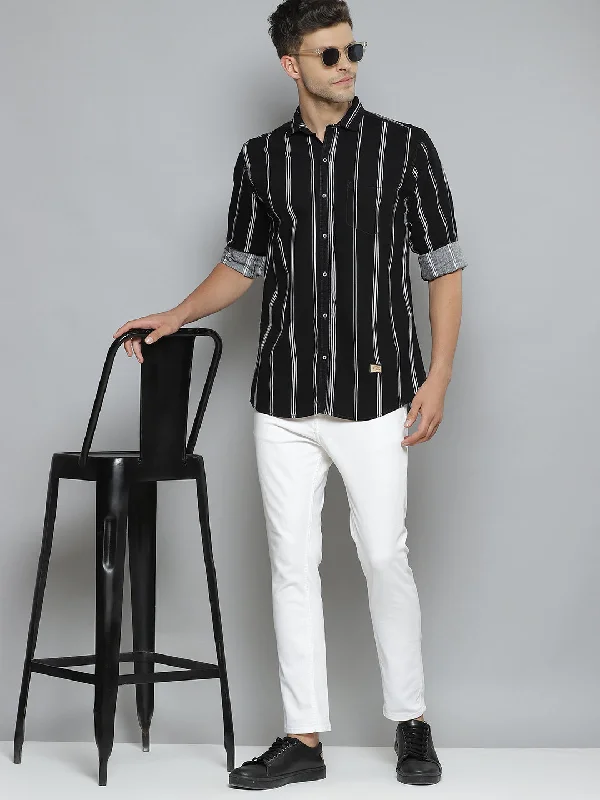 Men's Timeless Dress Shirts for Enduring StyleMen Black Smart Slim Fit Opaque Striped Casual Shirt Men's Timeless Dress Shirts for Enduring StyleMen Black Smart Slim Fit Opaque Striped Casual Shirt