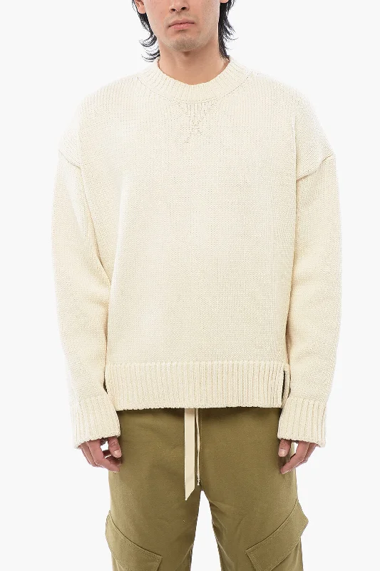 Jil Sander Crew Neck Chunky Cotton Blend Sweater